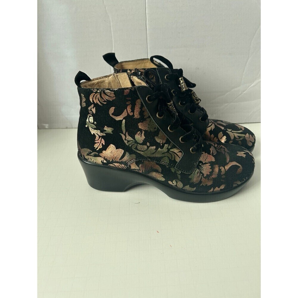 Alegria Eliza Regal Copper Black Metallic Floral Ankle Boots Women's Size 36